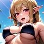 見下ろしてくるビキニのエルフさん
